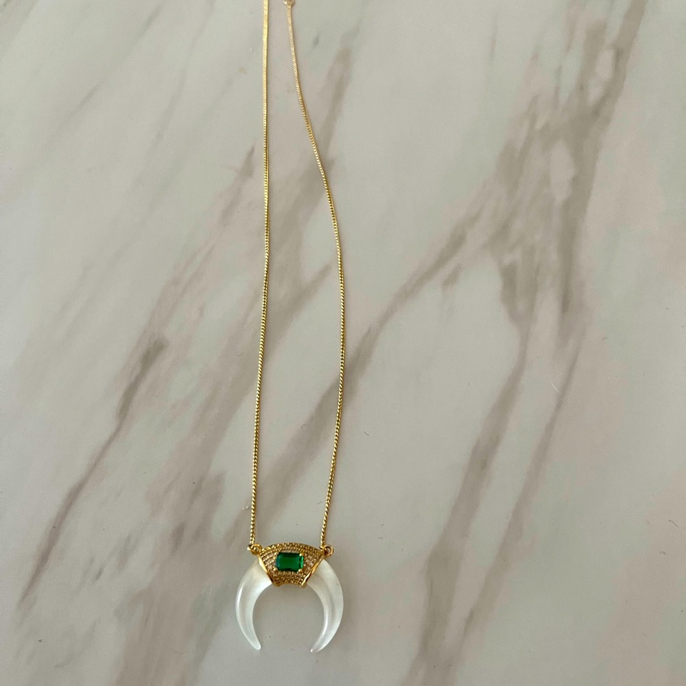 Lili Clasp - emerald gold half moon necklace